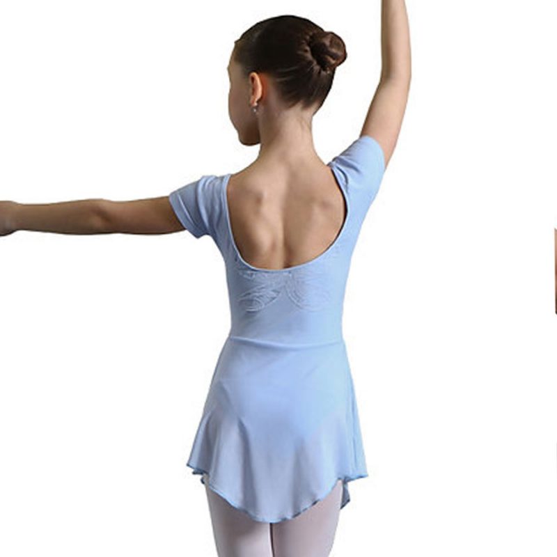 244-SEAMLESS-SHAPING-LEOTARD-FOR-GIRLS-WITH-SHORT-SLEEVES,-BUTTERFLY-PATTERN-AND-SKIRT