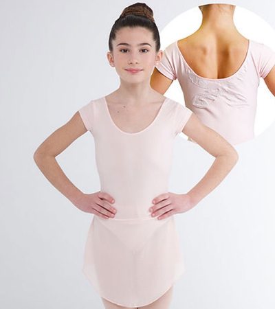 244-SEAMLESS-SHAPING-LEOTARD-FOR-GIRLS-WITH-SHORT-SLEEVES,-BUTTERFLY-PATTERN-AND-SKIRT