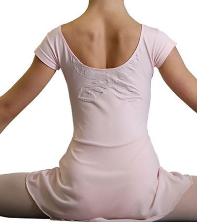 244-SEAMLESS-SHAPING-LEOTARD-FOR-GIRLS-WITH-SHORT-SLEEVES,-BUTTERFLY-PATTERN-AND-SKIRT